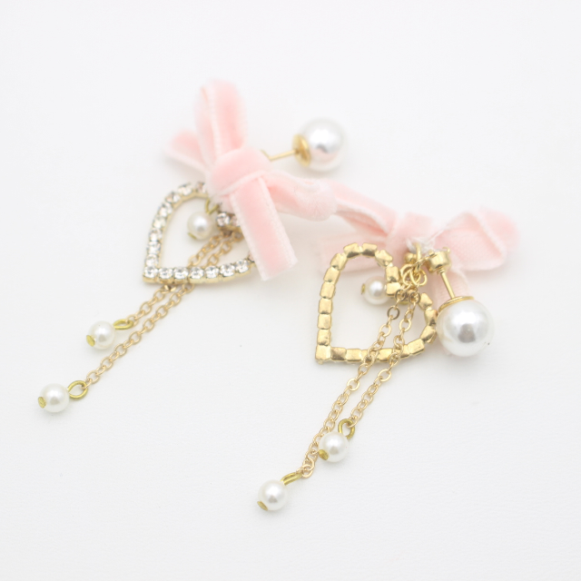 Cora shabby chic baby pink ribbon heart earrings – fille et fleurs