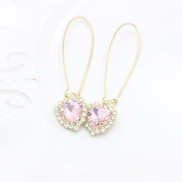 Arya dreamy rose pink heart drop earrings