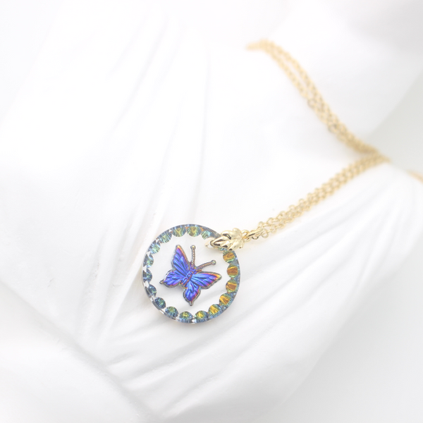 Delilah vintage intaglio blue butterfly necklaces
