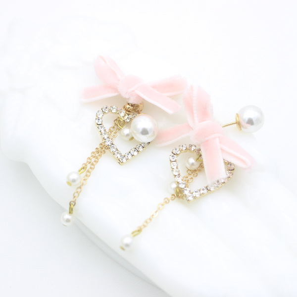 Cora shabby chic baby pink ribbon heart earrings – fille et fleurs